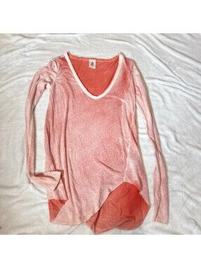 Free People Size XS Long Beach Pullover Sweater Coral Knit Top Boho Hippie(2099)